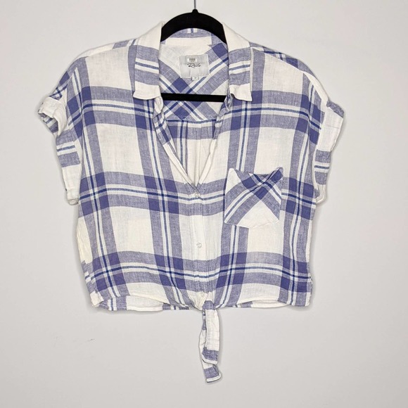RAILS • Amelie Blue Plaid Tie Front Shirt Sz S - Picture 2 of 7